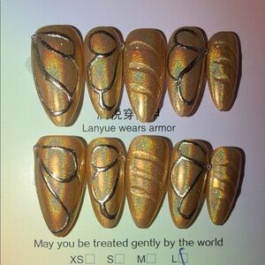 Gold Holographic handmade Press-On Nails